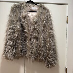 Fabulous Furs Faux Fur Coat in Tan and Cream